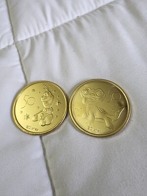 Olaf &amp; Bruni Walt Disney World 50th medallion coins