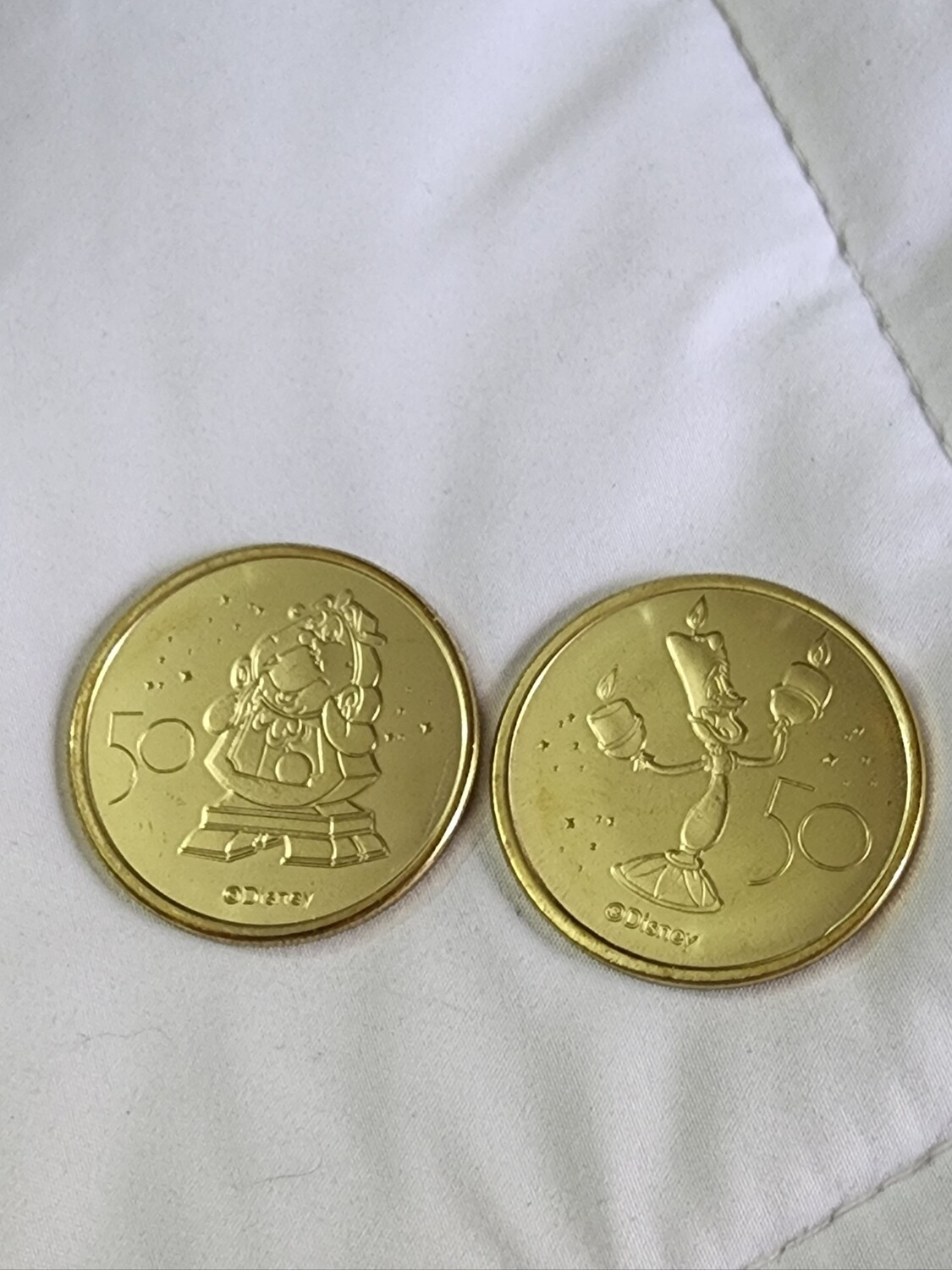 Lumiere &amp; Cogsworth Walt Disney World 50th medallion coins