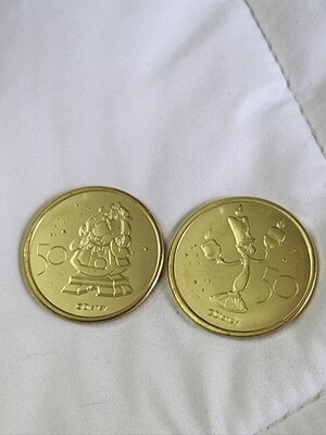 Lumiere &amp; Cogsworth Walt Disney World 50th medallion coins