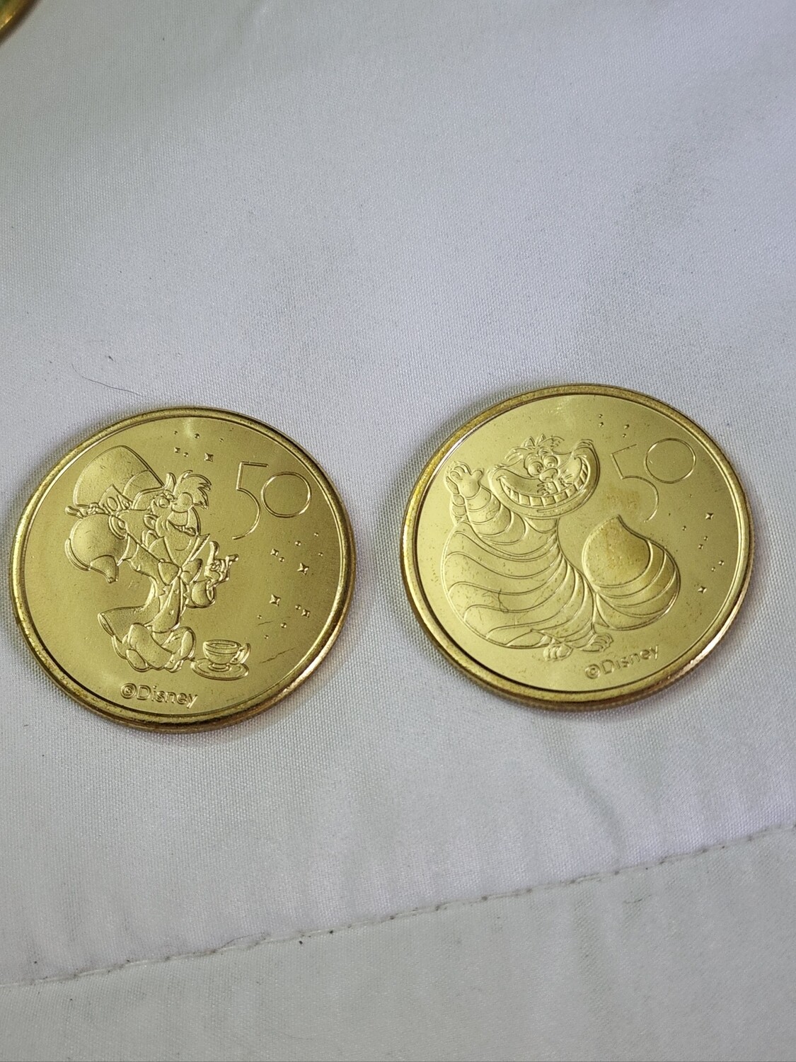 Cheshire Cat &amp; Mad Hatter Walt Disney World 50th medallion coins