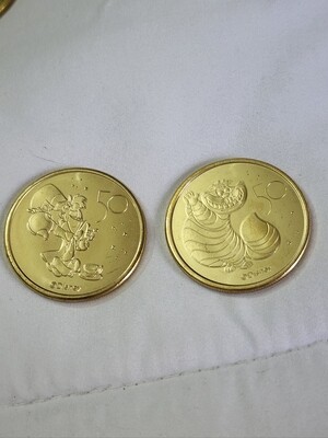 Cheshire Cat &amp; Mad Hatter Walt Disney World 50th medallion coins