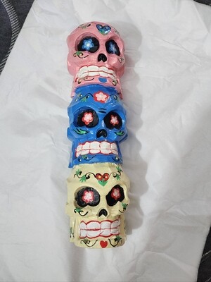 Triple Skull wooden figure