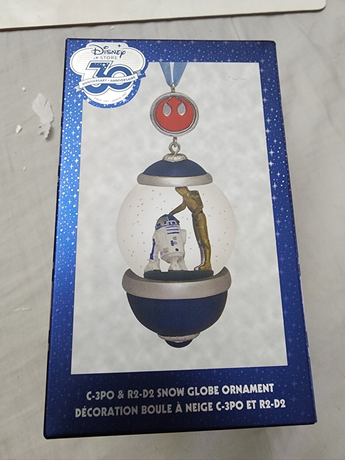 Disney 30th Anniversary Snowglobe Ornament Star Wars R2D2 &amp; C3PO