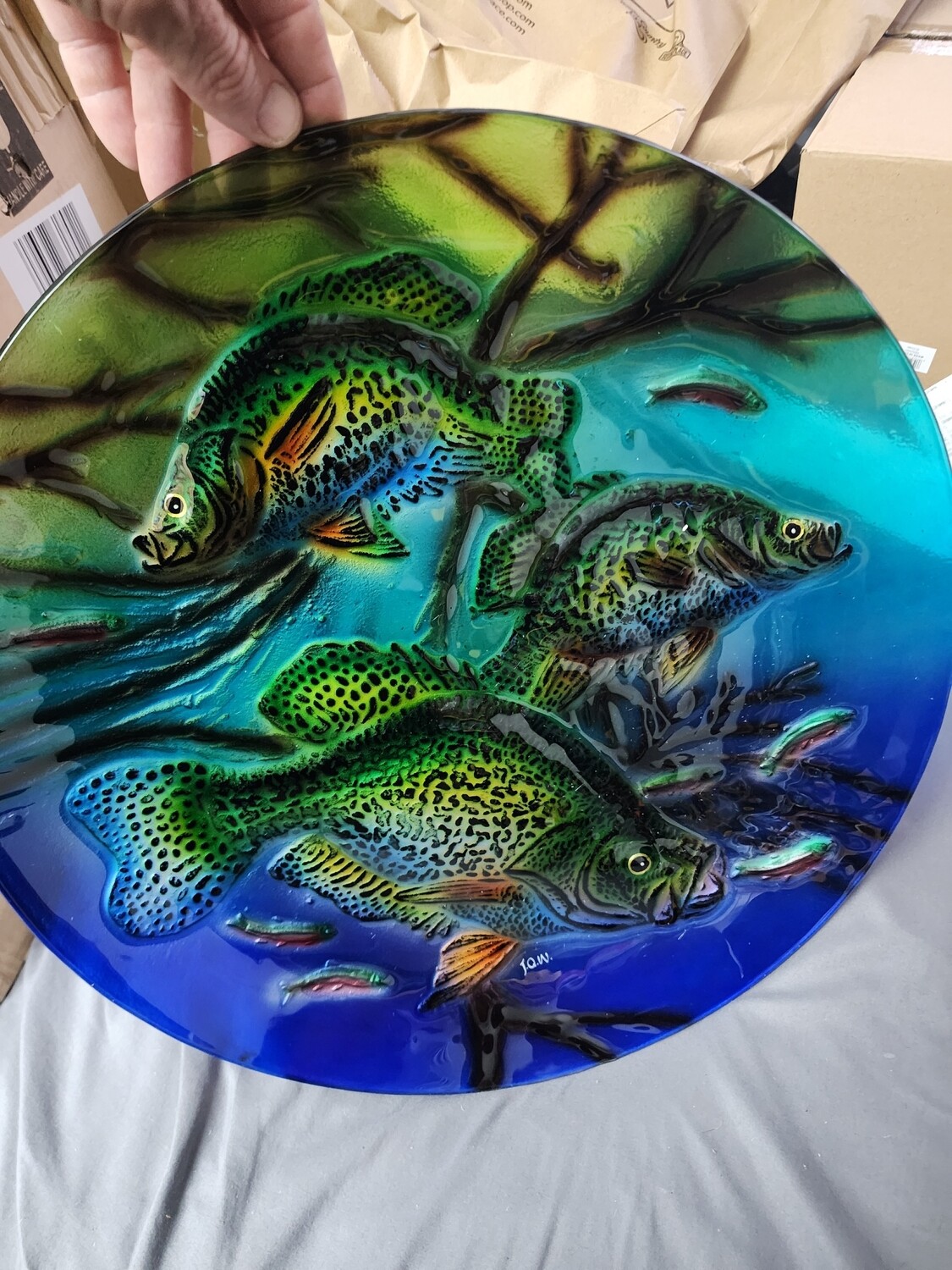 18&quot; glass fish display plate w/ stand