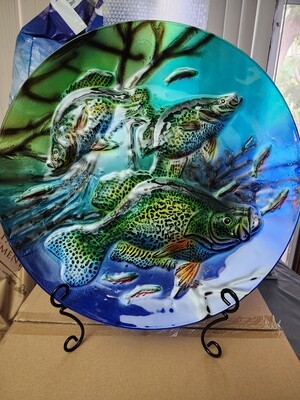 18" glass fish display plate w/ stand