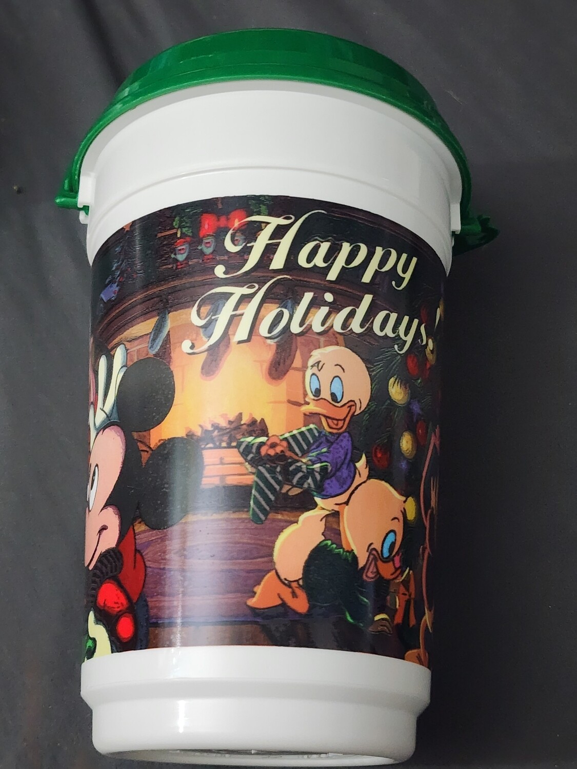 Happy Holidays round popcorn bucket
