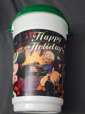 Happy Holidays round popcorn bucket