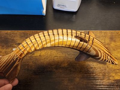 Wooden Dolphin Dark Brown Tan 8" Long Bendable Figurine