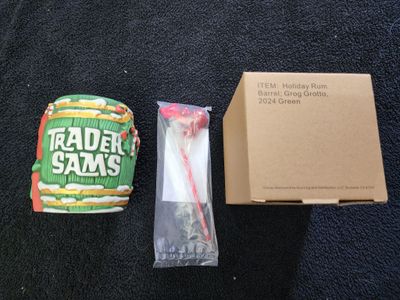 Trader Sam&#39;s Grog Grotto Holiday Rum Barrel w/ swizzle stick