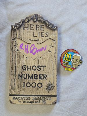 Bob Gurr signed tombstone &amp; 90 years pin