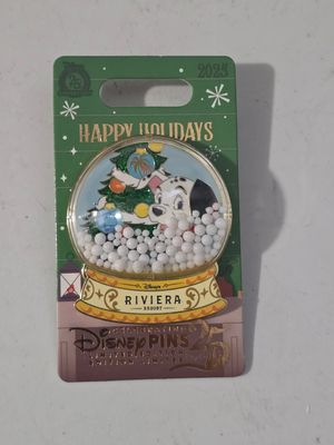 Riviera Resort Happy Holidays Snowglobe pin Dalmatian 