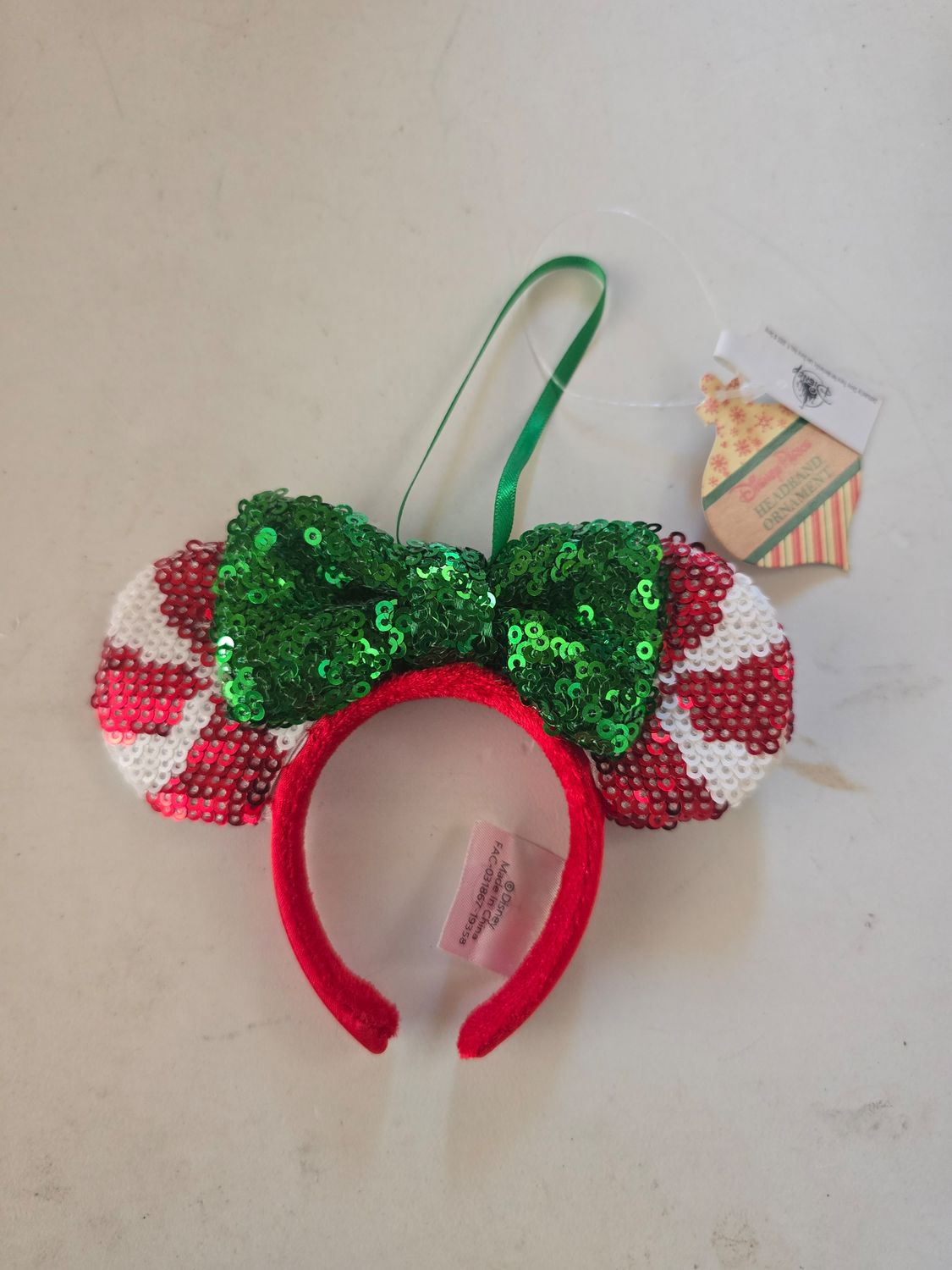Peppermint Minnie headband ornament
