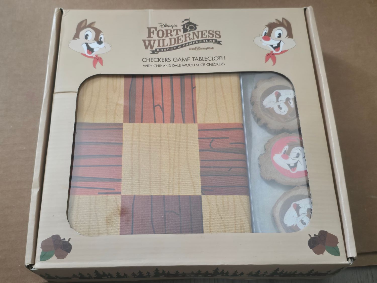 Walt Disney World 50th Chip &amp; Dale Fort Wilderness checkers game tablecloth