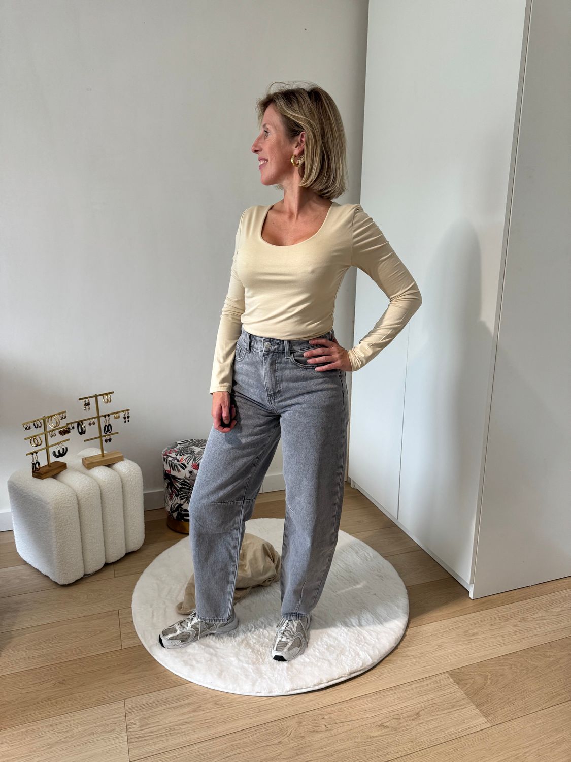 T-shirt lange mouw beige