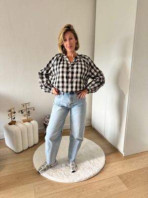 Geruite blouse in zwart &amp; ecru
