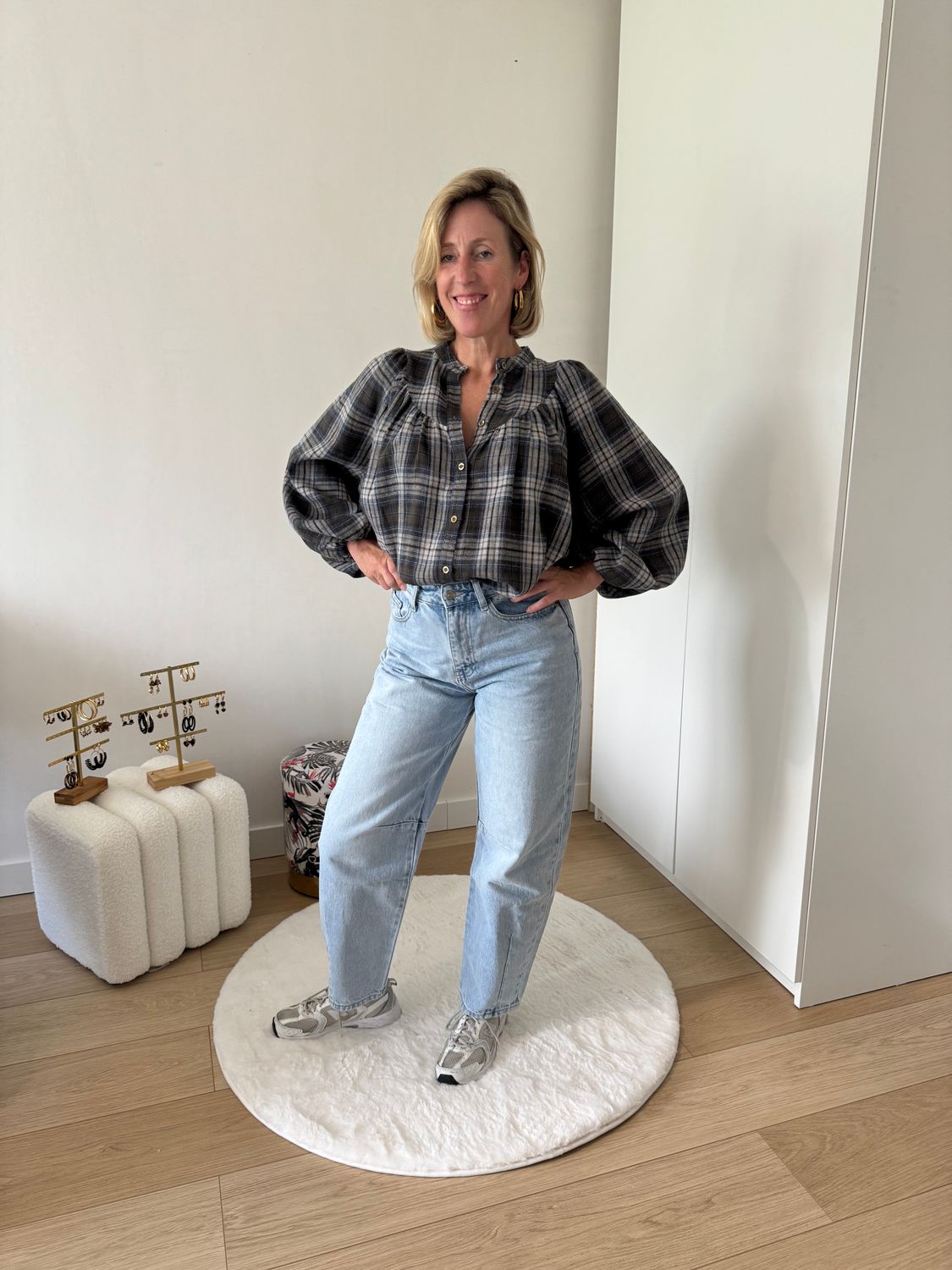 Geruite flanel blouse met ballonmouwen
