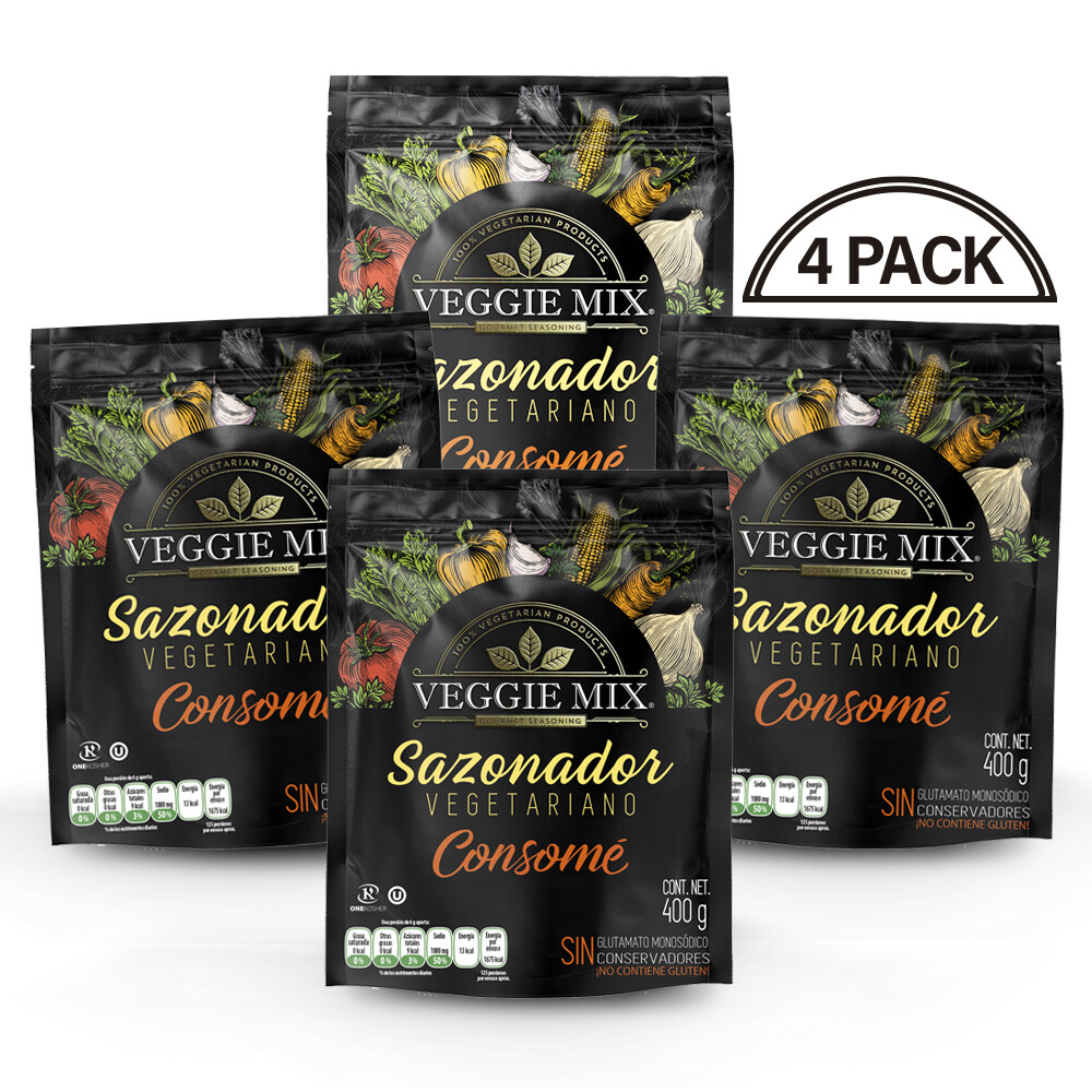 Consomé Sazonador Vegetariano Veggie Mix  Paq. 4 Bolsas 400 Gramos