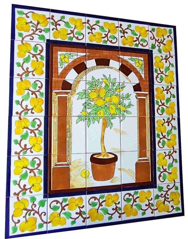 Großes handbemaltes Fliesenbild Zitronenbaum 75x90 cm orientalisch Deko Küche Bad Wohnraum