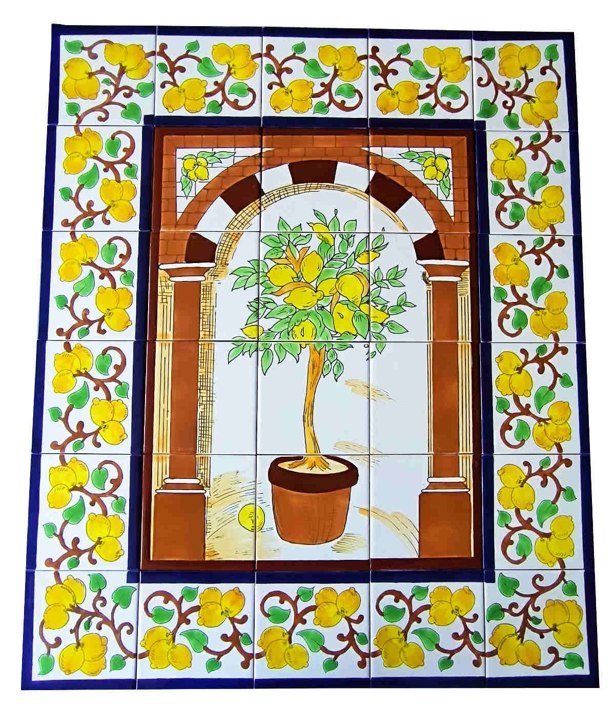 Großes handbemaltes Fliesenbild Zitronenbaum 75x90 cm mediterrane Deko Küche Flur Wohnraum