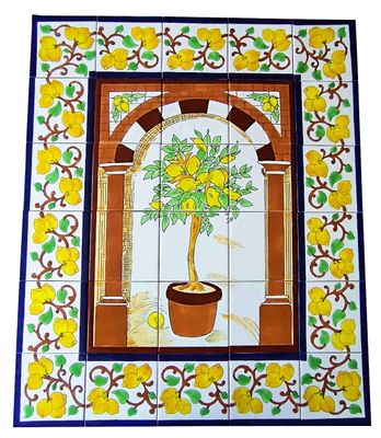 Großes handbemaltes Fliesenbild Zitronenbaum 75x90 cm mediterrane Deko Küche Flur Wohnraum