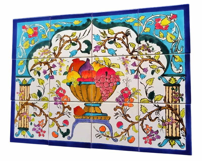 Handbemaltes Fliesenbild Obstkorb im Torbogen orientalische Fliesen 60x45 cm