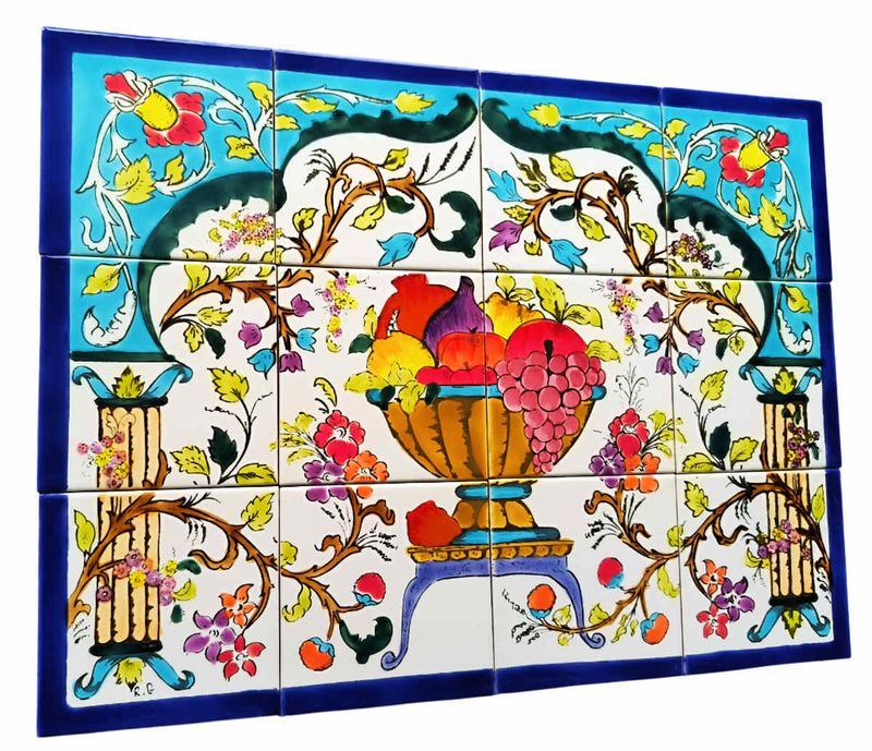 Handbemaltes Fliesenbild Obstkorb im Torbogen orientalisch 60x45 cm