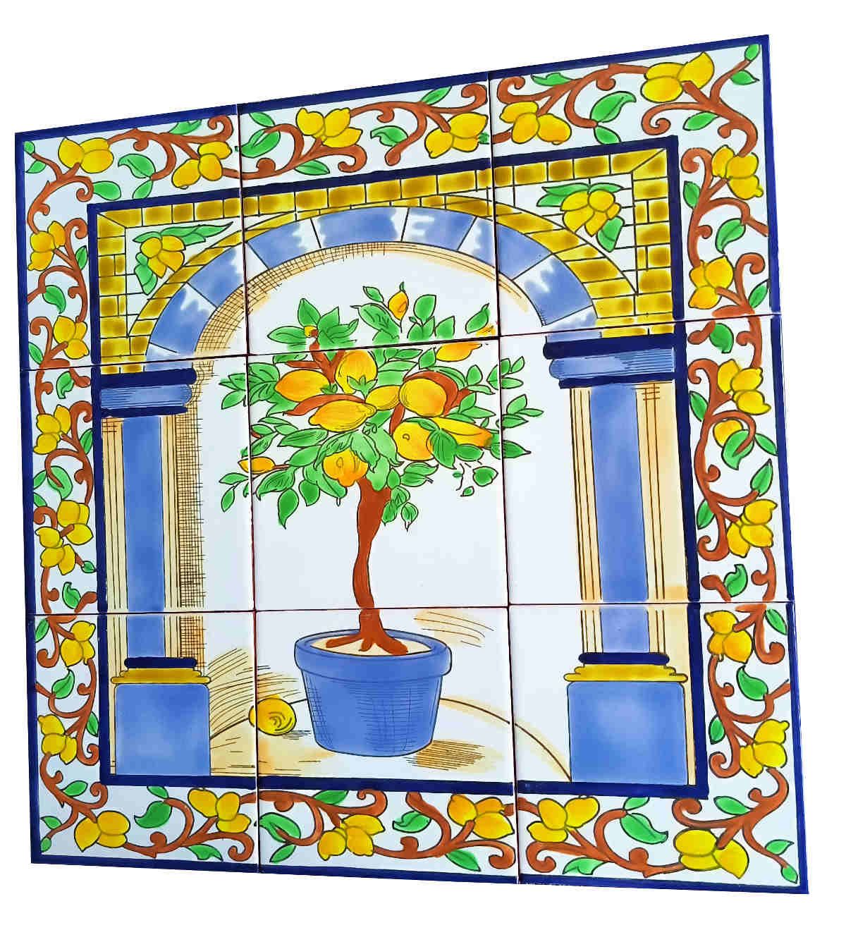 Handbemaltes Fliesenbild Zitronen mediterran 45x45 cm Wanddekoration