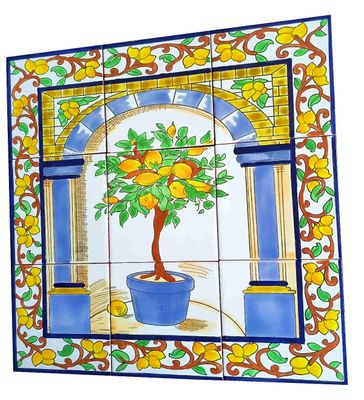 Handbemaltes Fliesenbild Zitronen mediterran 45x45 cm Wanddekoration