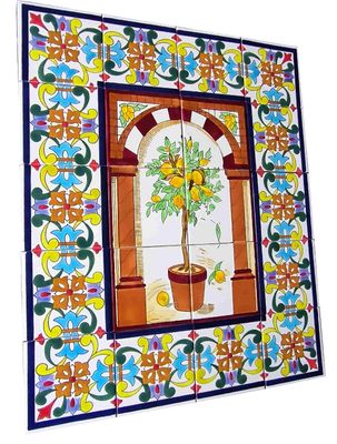 Vue des carreaux muraux citronnier : bordure détaillée et glaçage brillant pour une décoration murale élégante.