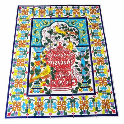 Prachtvolles orientalisches Wandbild aus 30 handbemalten Keramikfliesen mit traditionellen Mustern
