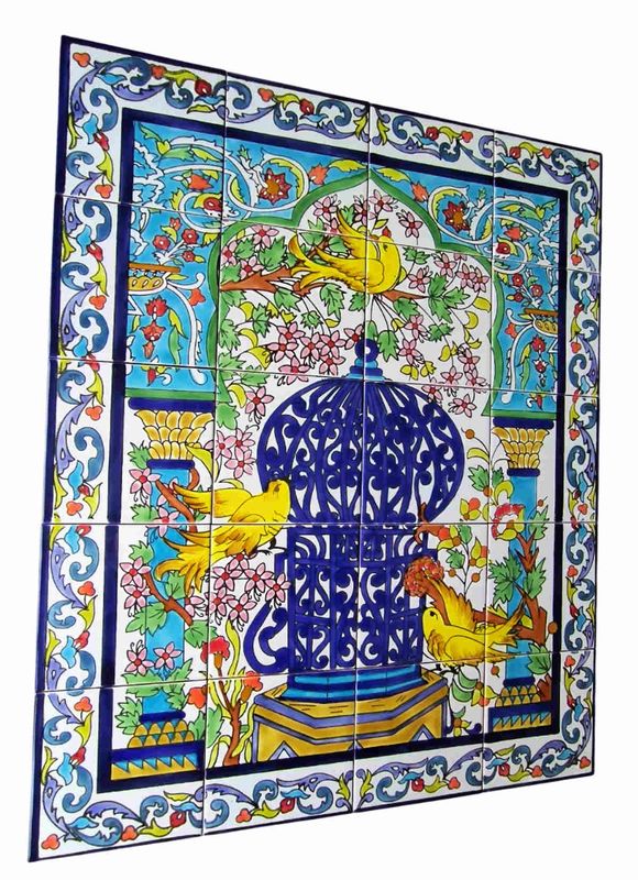 Handbemaltes Wandbild aus 20 robusten Keramikfliesen 15x15 cm im mediterranen Stil
