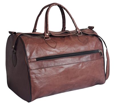 Dunkelbraune Premium-Reisetasche aus echtem Ziegenleder in edler Glattleder-Optik.
