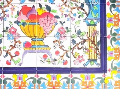 Tableau de carrelage peint à la main avec motif olivier, céramique méditerranéenne pour décoration murale 60 cm