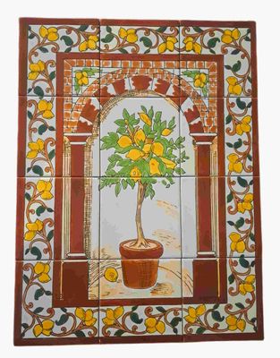 Crédence azulejos citronnier 45x60cm peinte à la main, vue de dessus, carreaux décoratifs mur de cuisine.
