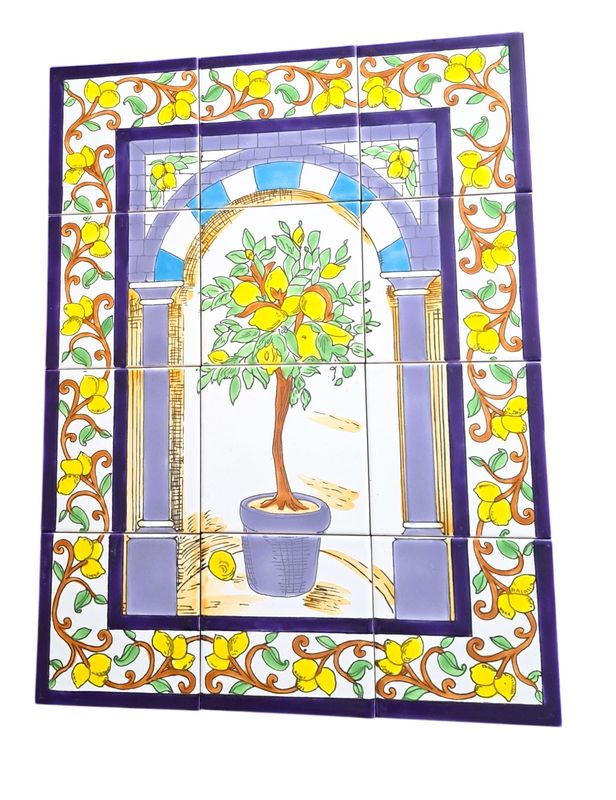 Detailansicht Zitronenbaum-Fliesenmotiv im Azulejo-Stil
