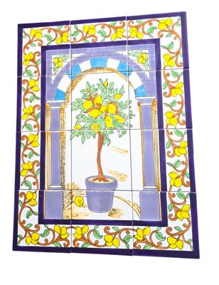 Detailansicht Zitronenbaum-Fliesenmotiv im Azulejo-Stil
