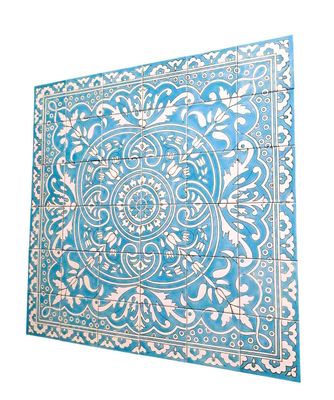 Tableau en faïence style mauresque turquoise vue d'angle céramique décorative artisanale faite main.
