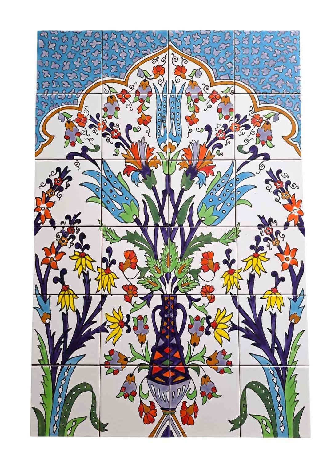 Handbemalte orientalische Fliesen Lebensbaum, exklusives Wandbild für Innenräume, Bad und Küche.