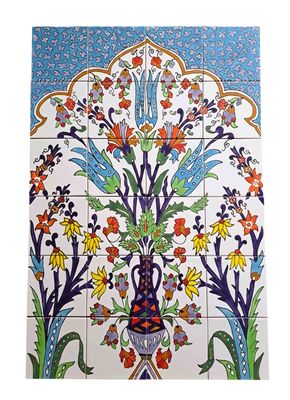 Handbemalte orientalische Fliesen Lebensbaum, exklusives Wandbild für Innenräume, Bad und Küche.