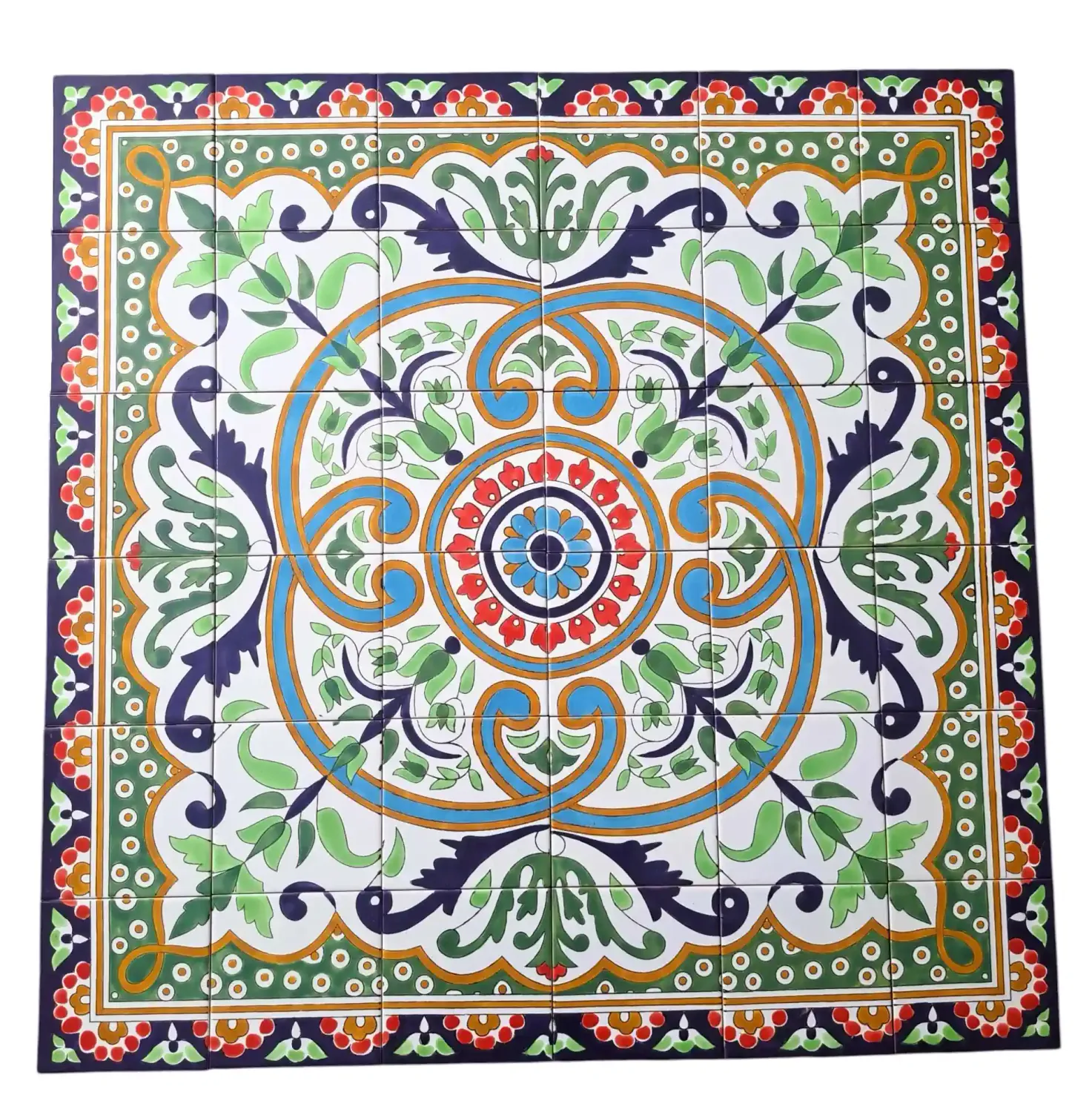 Handbemalte Fliesen 90x90 cm mit mediterranen Ornamenten und Kacheln