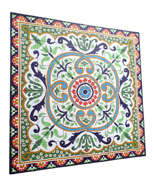 Spanische Fliesen Motive als buntes Mosaik Wandbild 90x90 cm