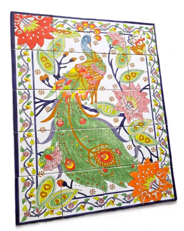 Mediterrane Fliesen Pfau 60x90 cm handbemalt orientalische Kacheln
