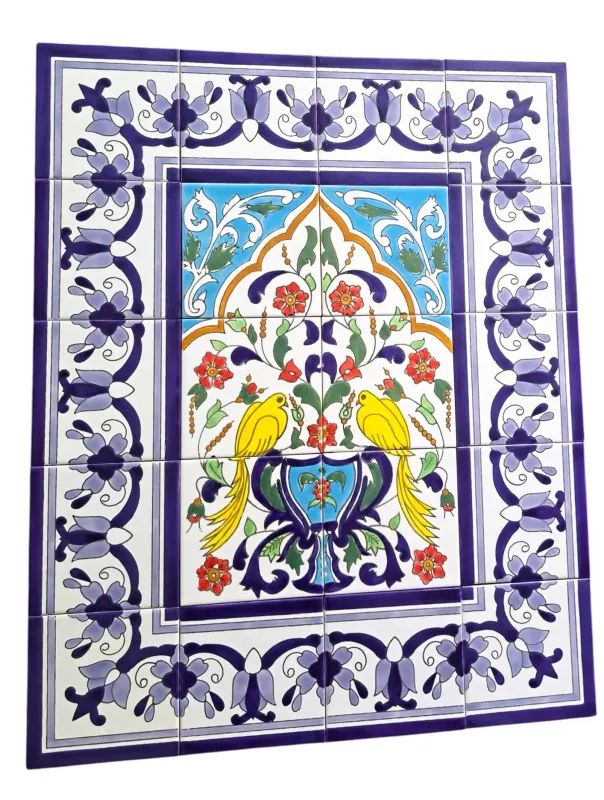 Handbemaltes Fliesenbild Vögel 60x75 cm orientalische Fliesen für Wand
