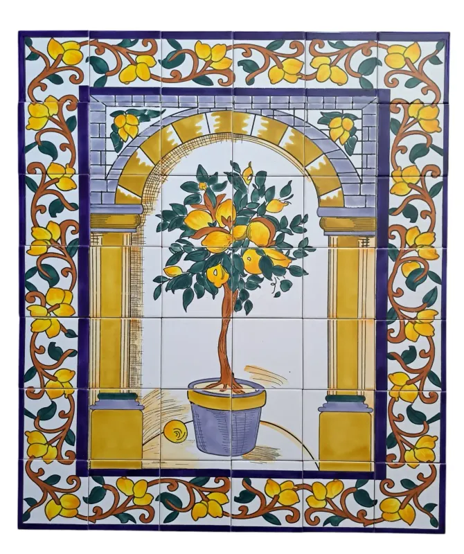 Riesiges Fliesenbild Zitronenbaum 90x105 cm handbemalte Fliesen Kacheln
