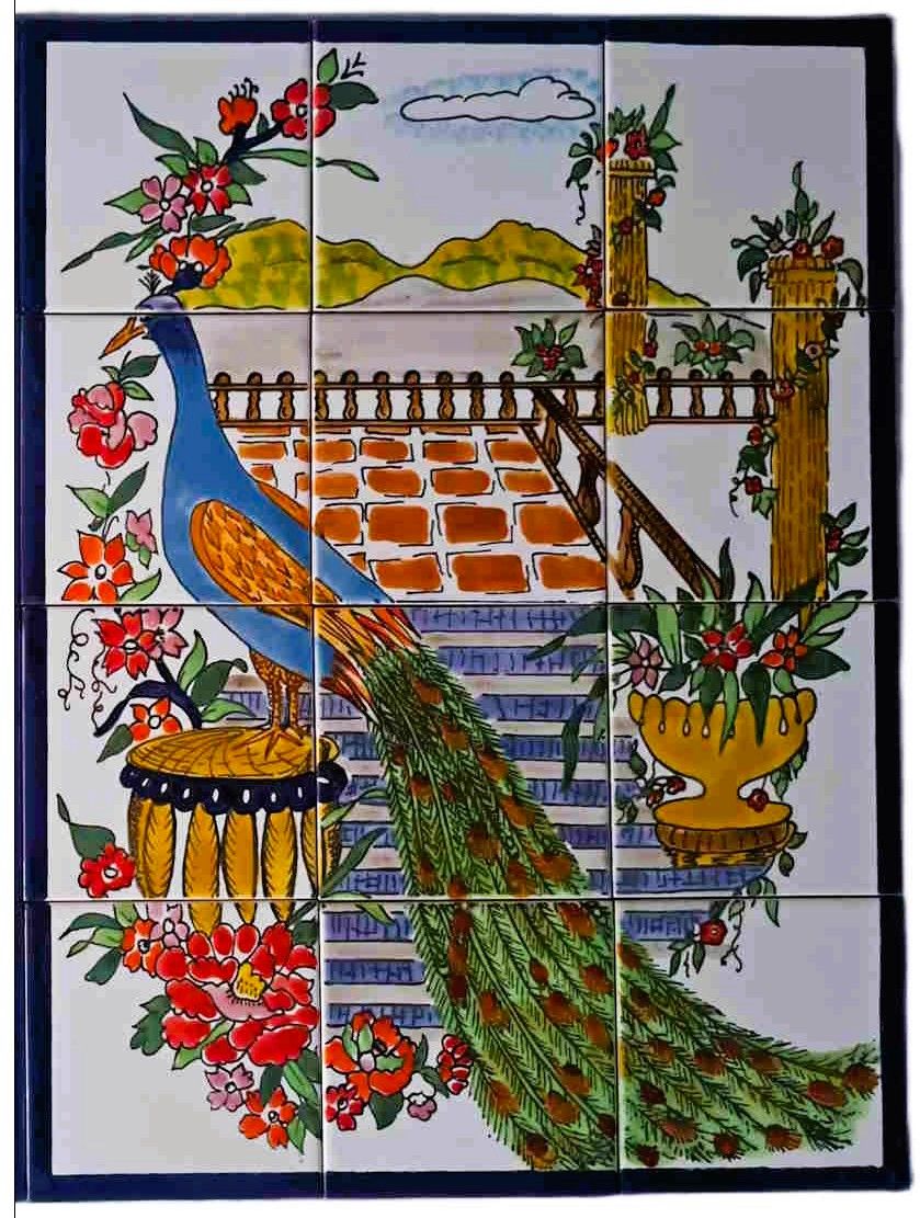 Pfauen Mosaikgemälde 45x60 Mosaikfliesen