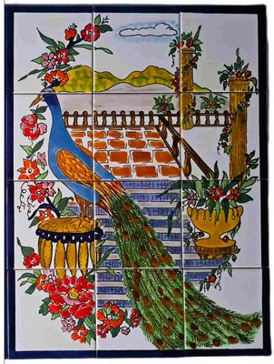 Pfauen Mosaikgemälde 45x60 Mosaikfliesen