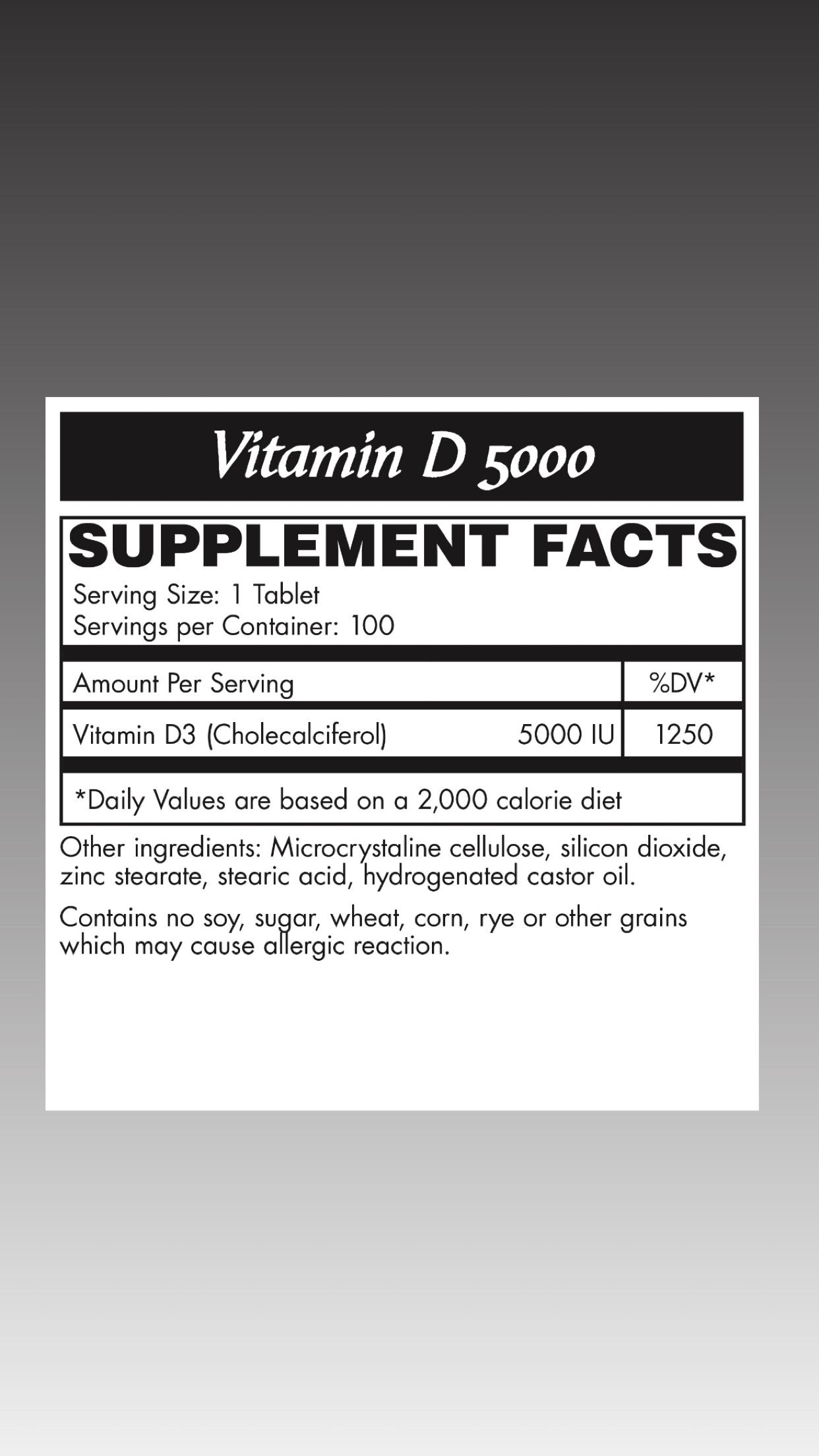 Vitamin D3 5000 IU Tablets 100 count