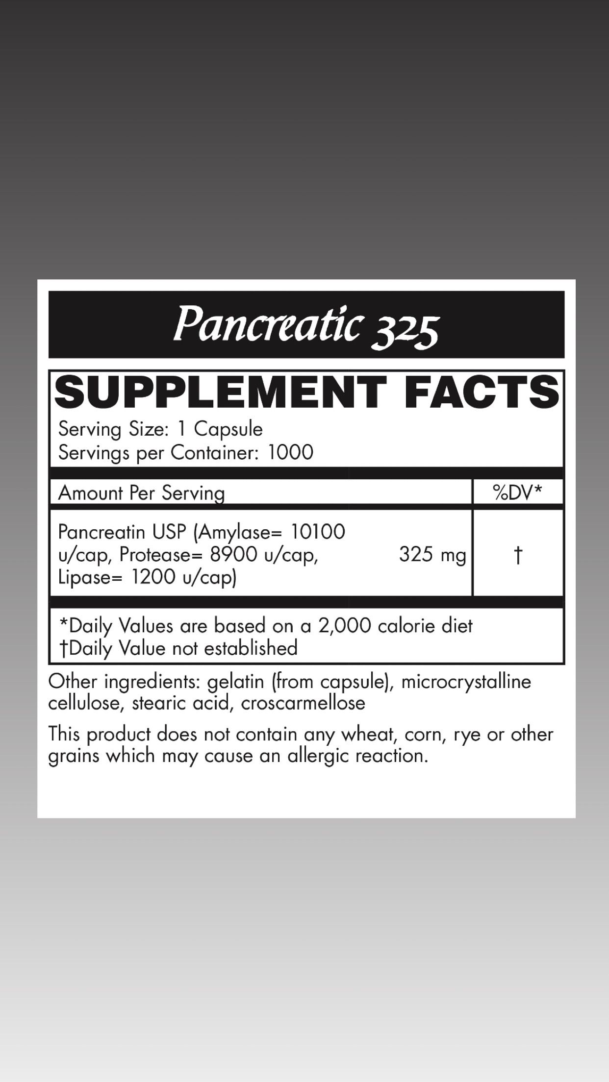 Pancreatic 325 Capsules 1000 count