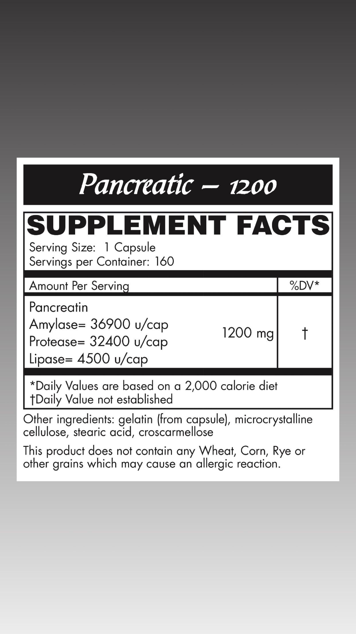Pancreatic 1200 capsules 160 count