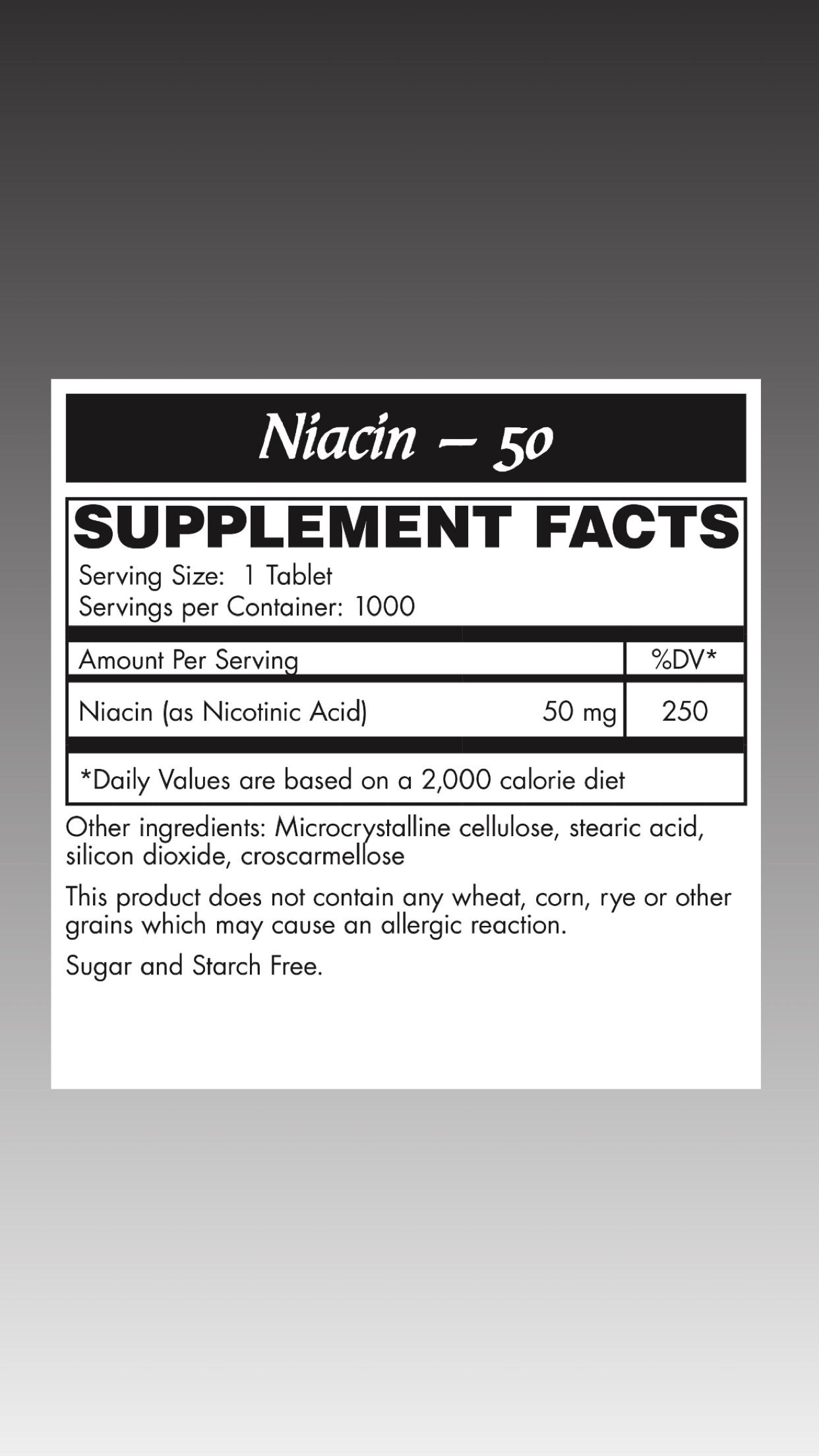 Niacin-50 Tablets 1000 count